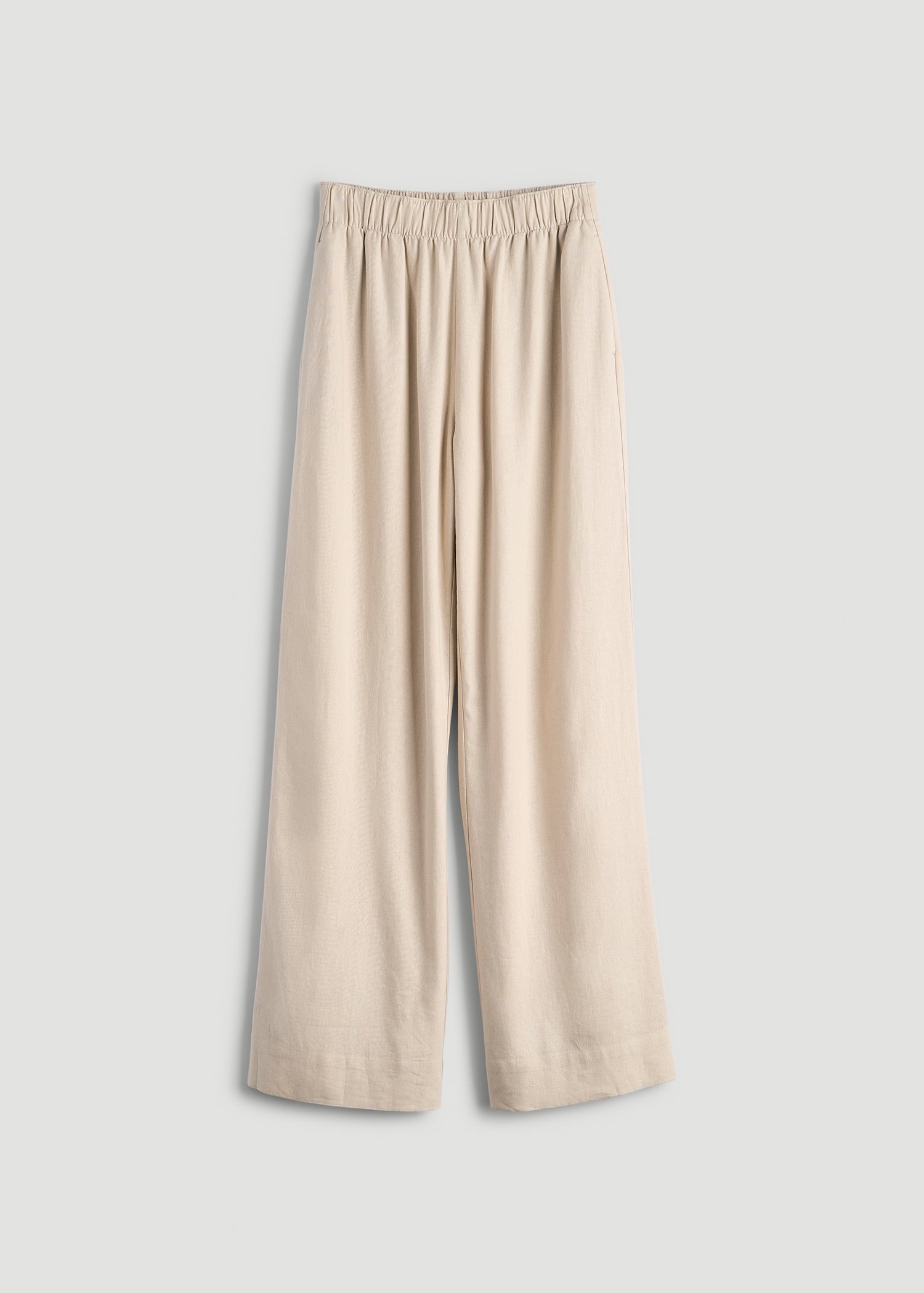 Pull On Wide Leg Linen Pants for Tall Women in Light Stone