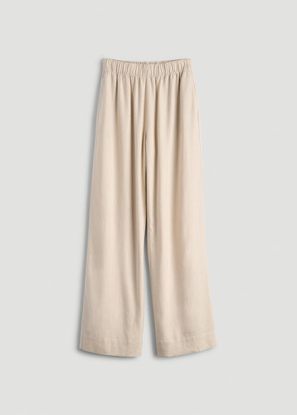 Pull On Wide Leg Linen Pants for Tall Women in Light Stone