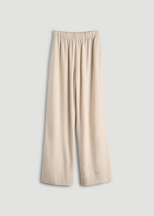 Pull On Wide Leg Linen Pants for Tall Women in Light Stone