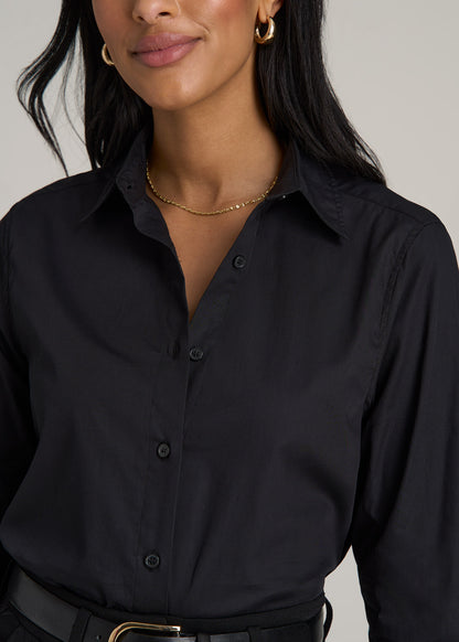 Regular Fit Dress Shirt for Tall Women in Black