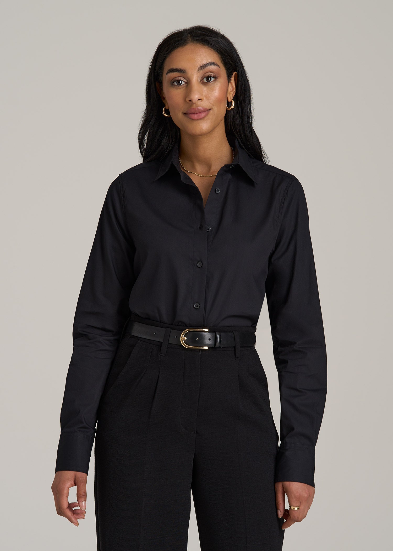 Regular Fit Dress Shirt for Tall Women in Black 6 / Tall / Black Tall Women's Regular Fit Dress Shirt | American Tall