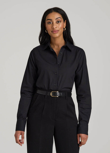 Regular Fit Dress Shirt for Tall Women in Black 6 / Tall / Black