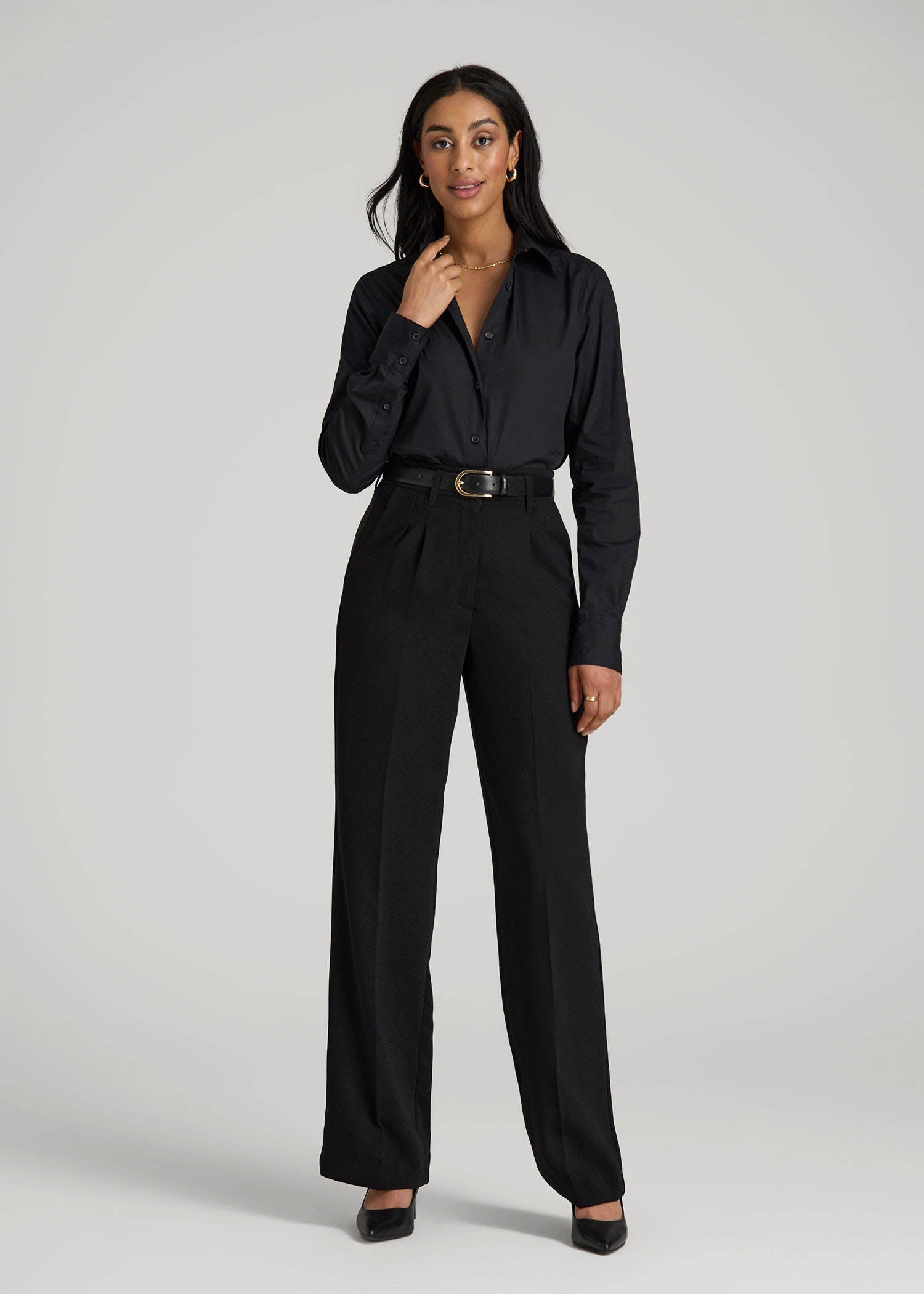 Regular Fit Dress Shirt for Tall Women in Black 6 / Tall / Black Regular Fit Dress Shirt for Tall Women in Black 6 / Tall / Black