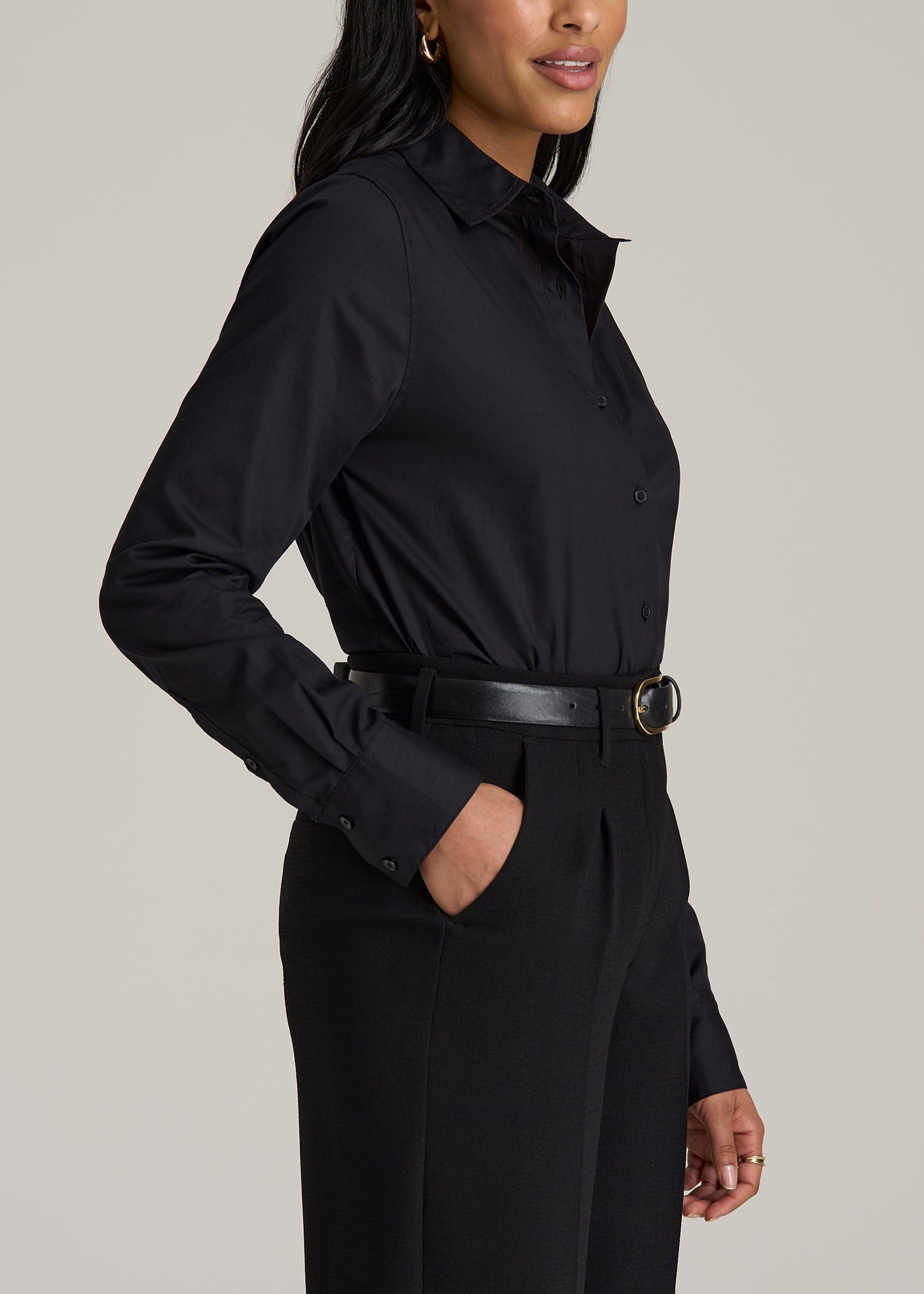 Tall Women's Regular Fit Dress Shirt in Black