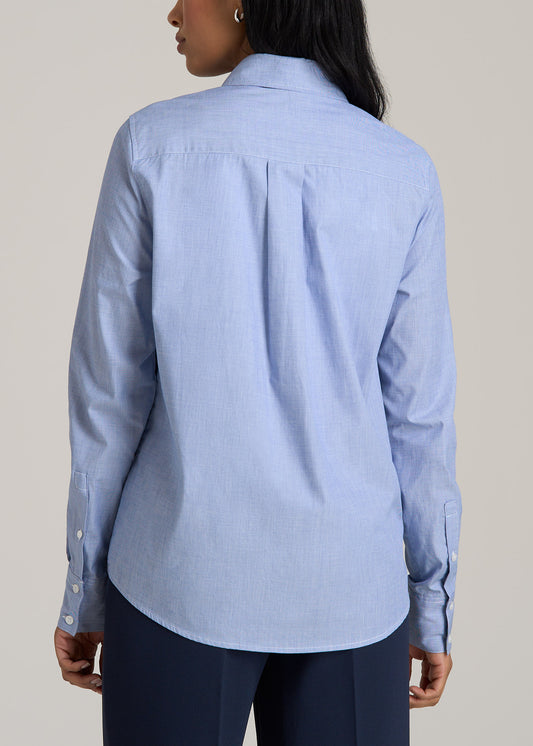 Tall Women's Regular Fit Dress Shirt in Chambray Blue