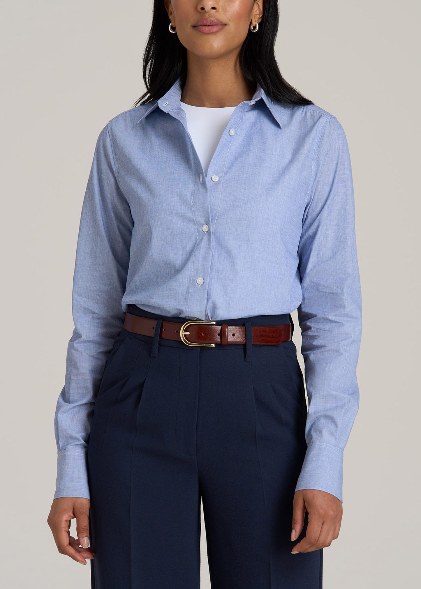 Tall Women's Regular Fit Dress Shirt in Chambray Blue