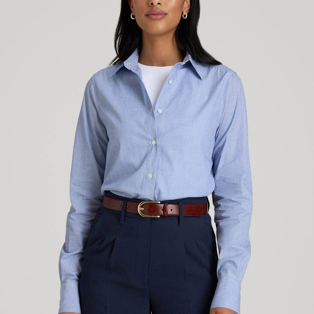 ladies long sleeve dress shirts Regular Fit Dress Shirt for Tall Women in Chambray Blue 16 / Extra Tall / Chambray Blue