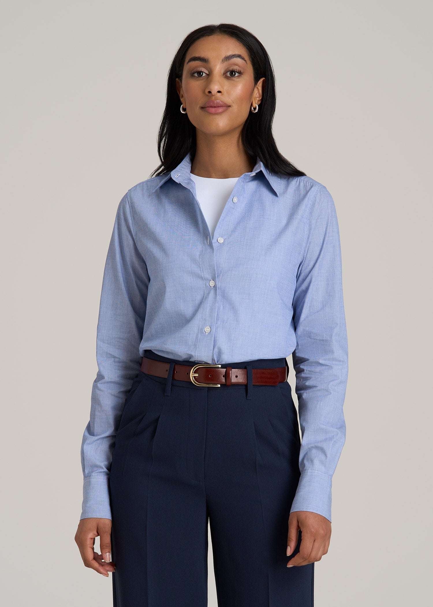Regular Fit Dress Shirt for Tall Women in Chambray Blue