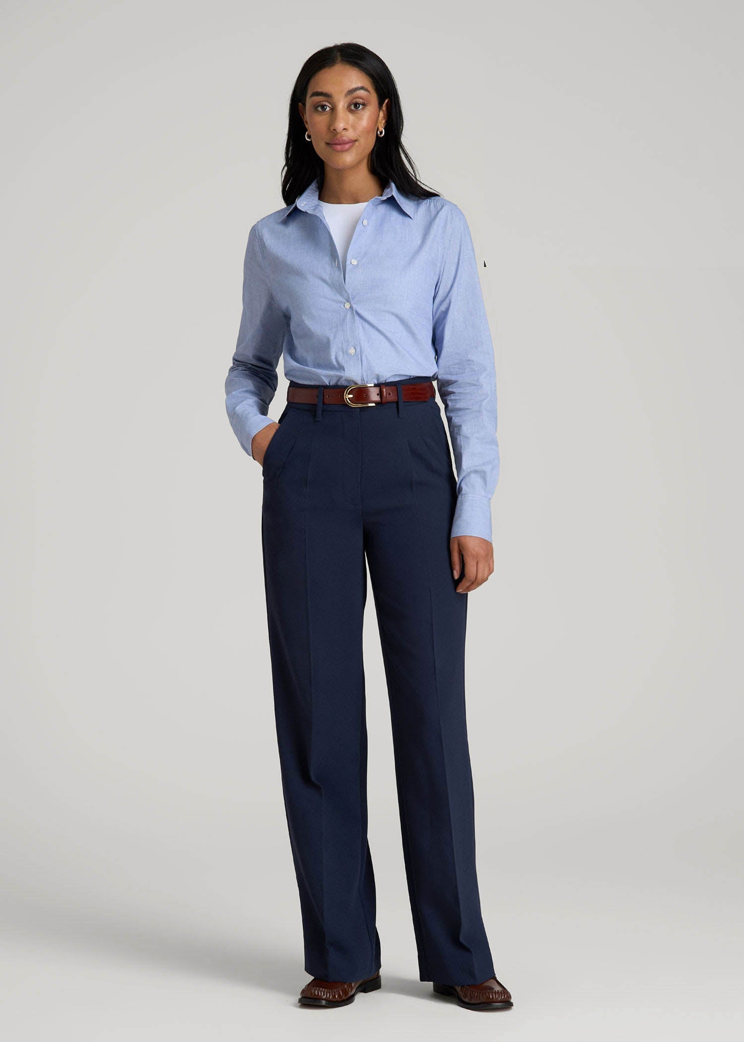 Regular Fit Dress Shirt for Tall Women in Chambray Blue