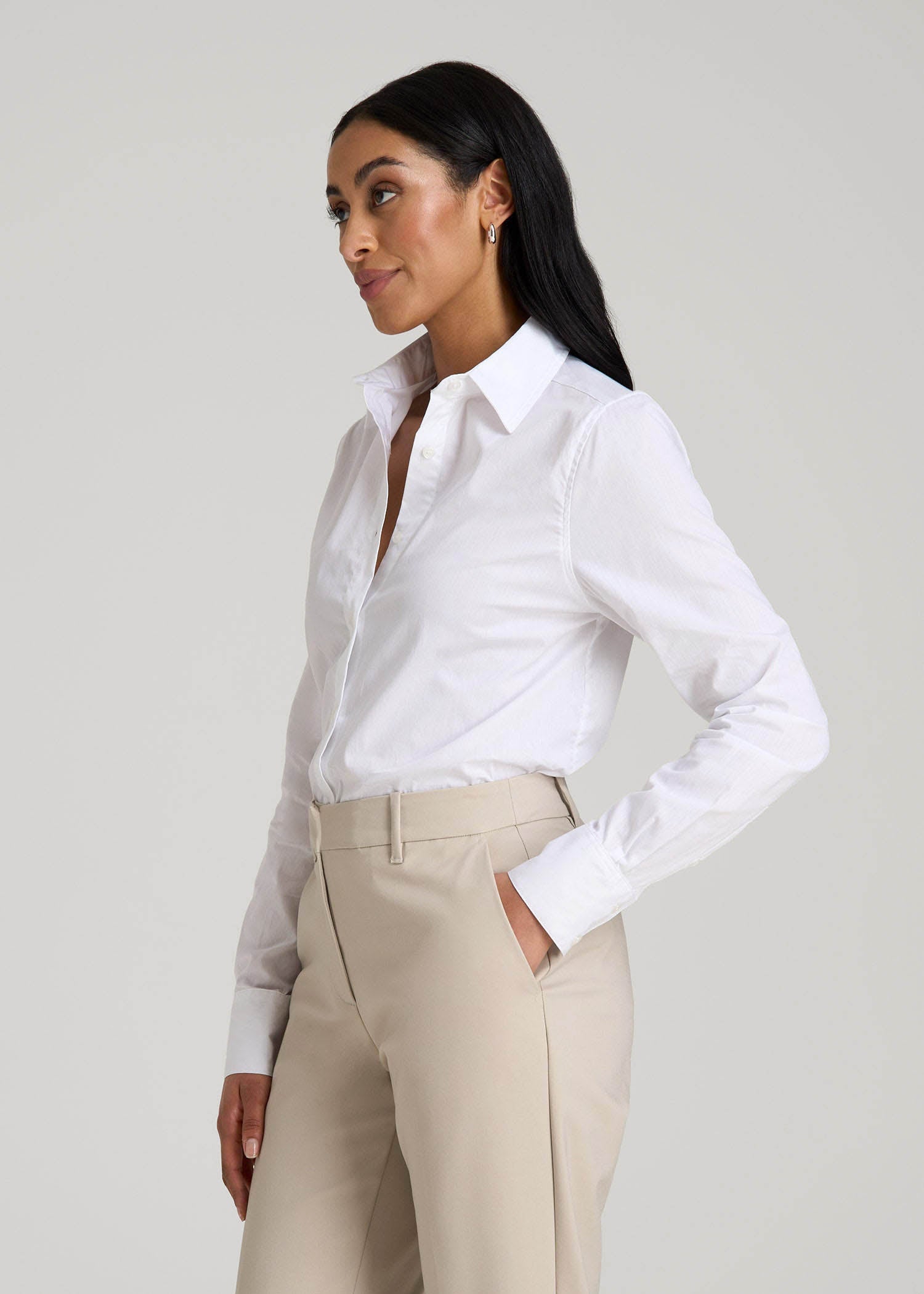 Regular Fit Dress Shirt for Tall Women in Bright White