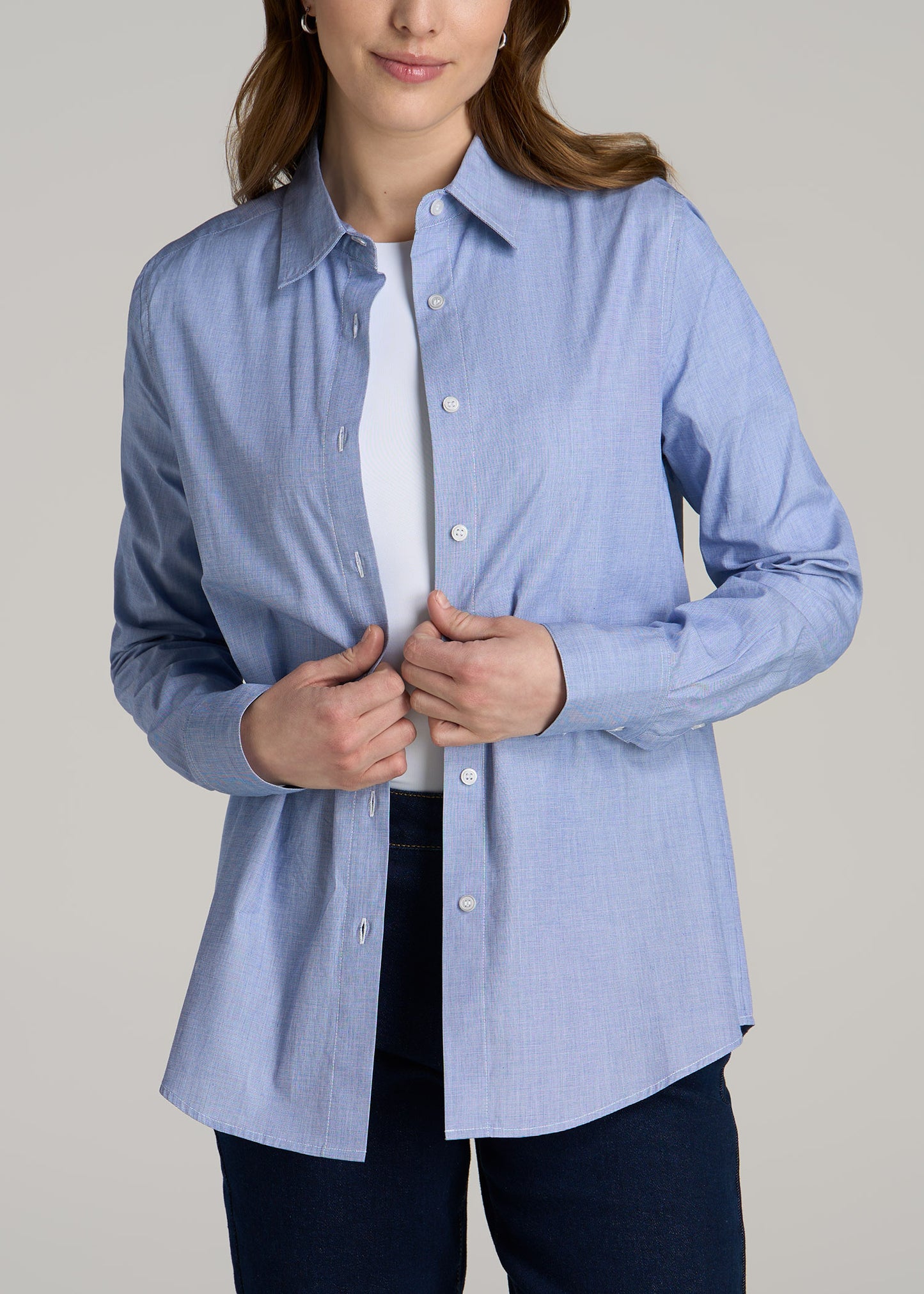 Tall Women's Regular Fit Dress Shirt in Chambray Blue