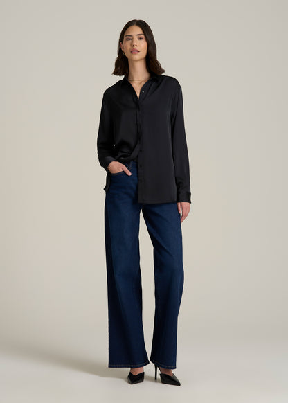 Relaxed Button-Up Blouse for Tall Women in Black