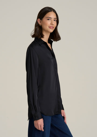 Relaxed Button-Up Blouse for Tall Women in Black