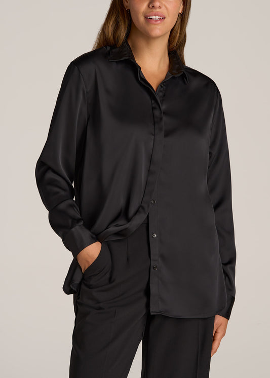 Relaxed Button Up Tall Women's Blouse in Black