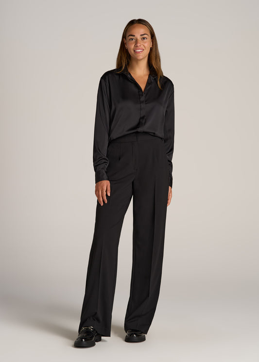 Relaxed Button Up Tall Women's Blouse in Black