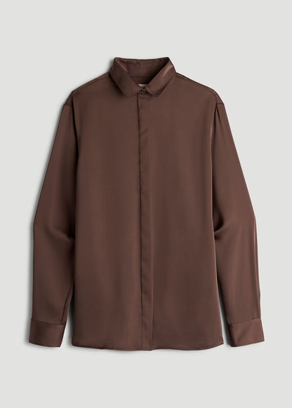 Relaxed Button-Up Blouse for Tall Women in Chocolate Mocha
