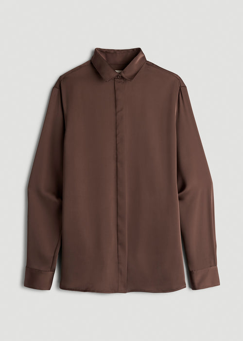 Relaxed Button-Up Blouse for Tall Women in Chocolate Mocha