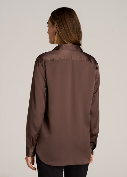 Relaxed Button-Up Blouse for Tall Women in Chocolate Mocha