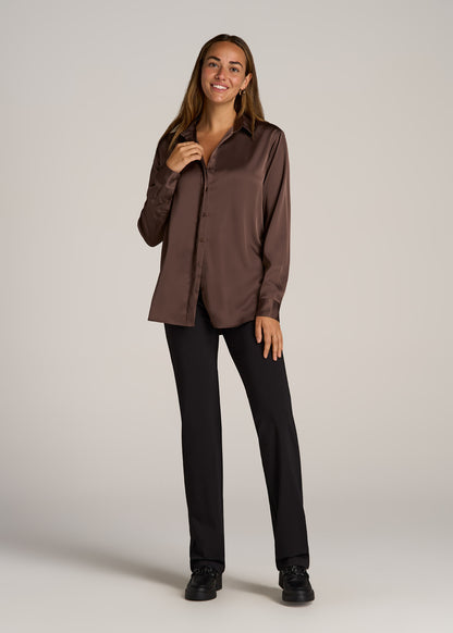 Relaxed Button-Up Blouse for Tall Women in Chocolate Mocha