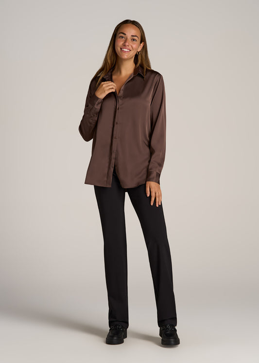 Relaxed Button Up Tall Women's Blouse in Chocolate Mocha