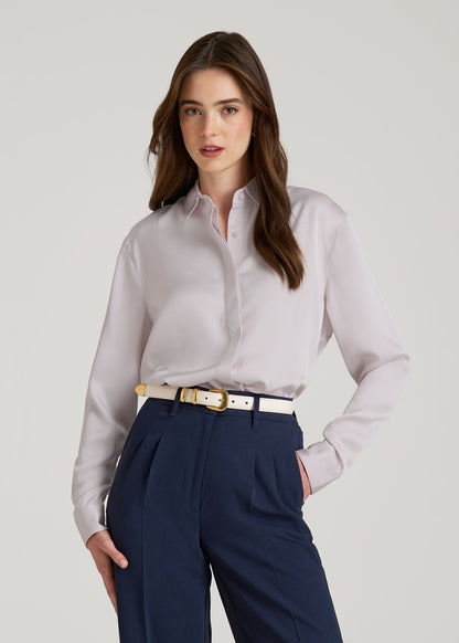 Relaxed Button-Up Blouse for Tall Women in Grey Lilac S / Extra Tall / Grey Lilac