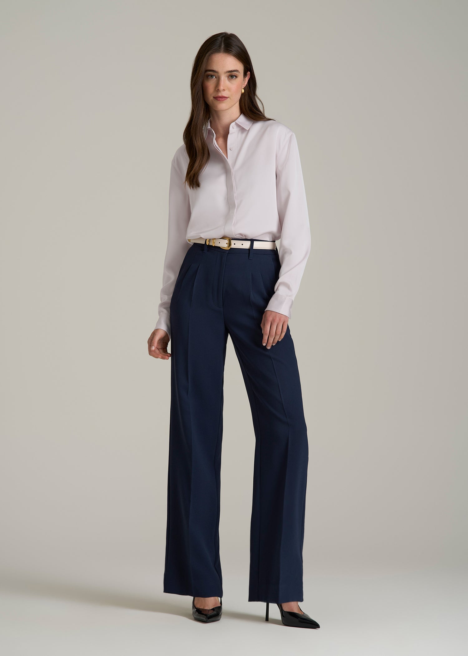 Relaxed Button-Up Blouse for Tall Women in Grey Lilac