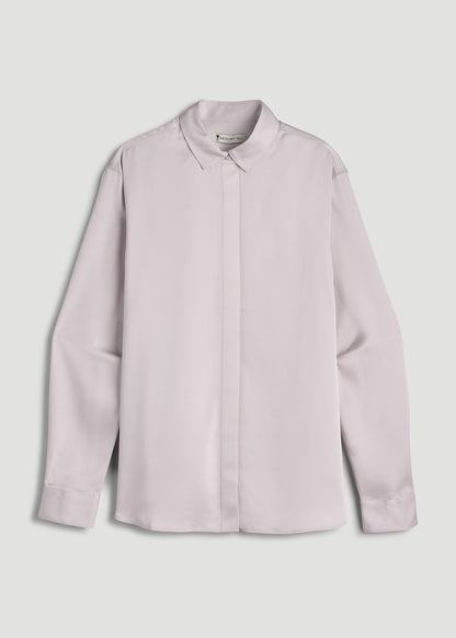 Relaxed Button-Up Blouse for Tall Women in Grey Lilac