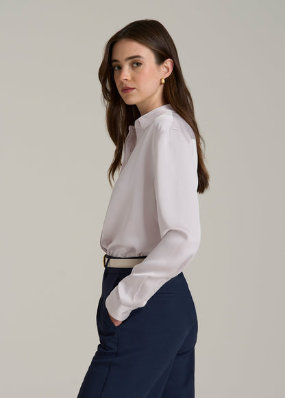 Relaxed Button-Up Blouse for Tall Women in Grey Lilac