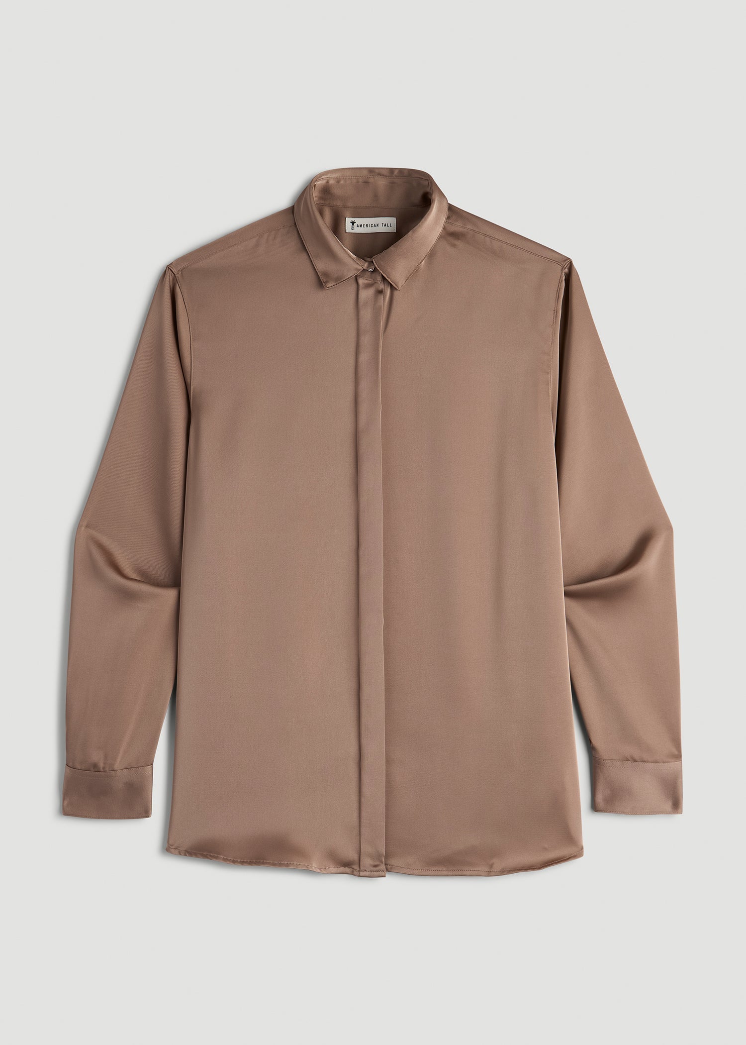 Relaxed Button-Up Blouse for Tall Women in Latte