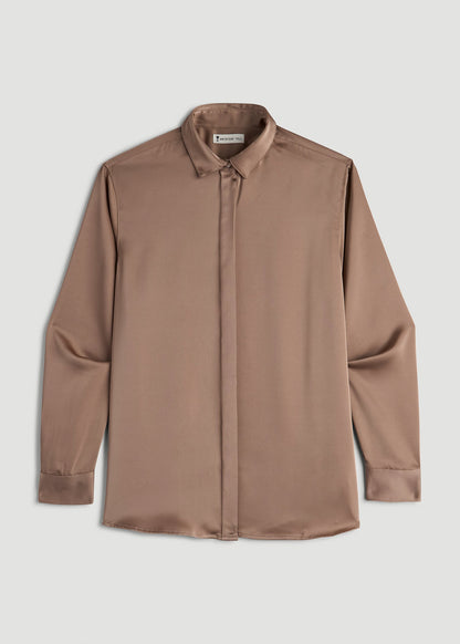 Relaxed Button-Up Blouse for Tall Women in Latte