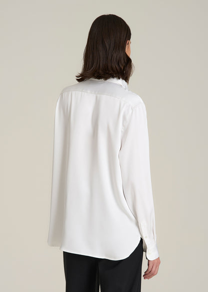 Relaxed Button-Up Blouse for Tall Women in Pearl White