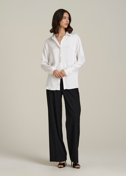 Relaxed Button-Up Blouse for Tall Women in Pearl White
