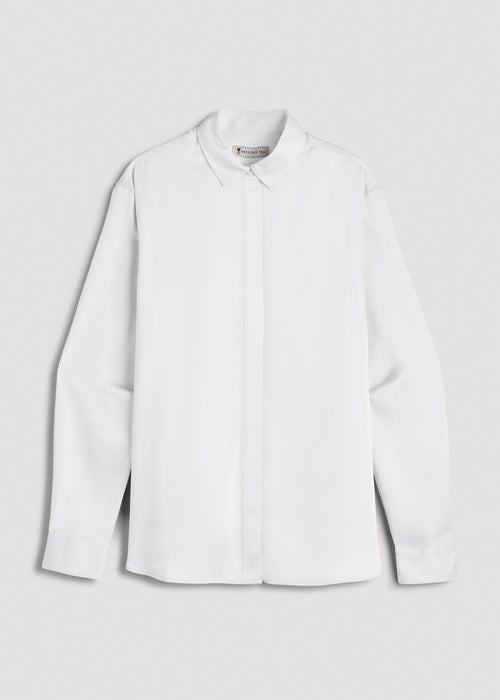 Relaxed Button-Up Blouse for Tall Women in Pearl White