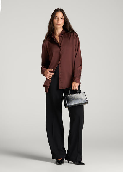 Relaxed Button-Up Blouse for Tall Women in Rum Raisin