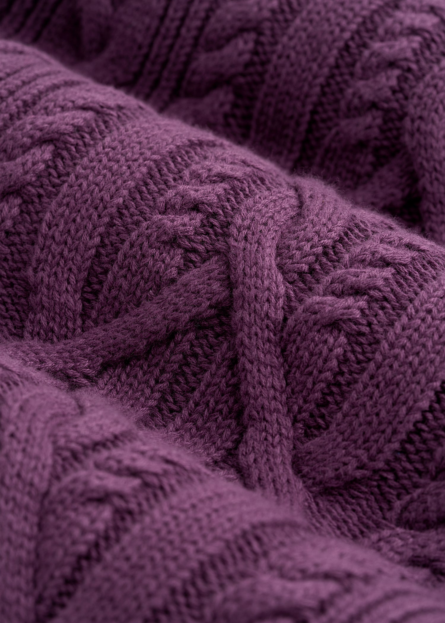 Relaxed Cotton Cable Knit Cardigan for Tall Women in Aubergine
