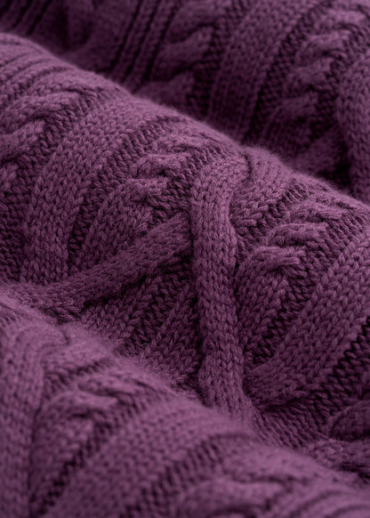 Relaxed Cotton Cable Knit Cardigan for Tall Women in Aubergine