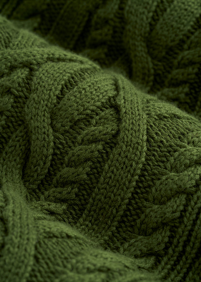 Relaxed Cotton Cable Knit Cardigan for Tall Women in Bay Leaf