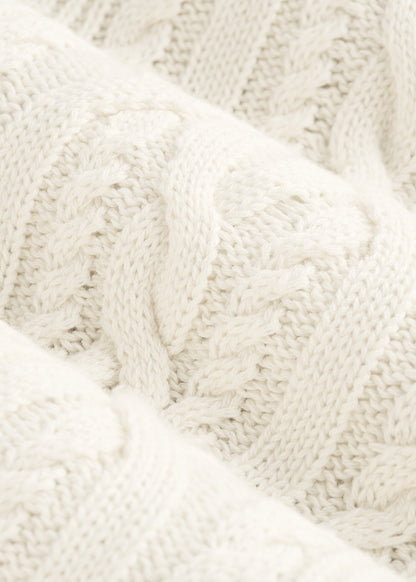 Relaxed Cotton Cable Knit Cardigan for Tall Women in Ecru