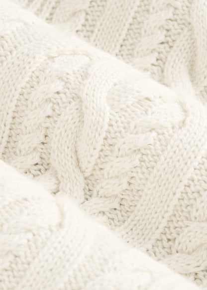 Relaxed Cotton Cable Knit Cardigan for Tall Women in Ecru