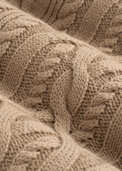 Relaxed Cotton Cable Knit Cardigan for Tall Women in Stucco