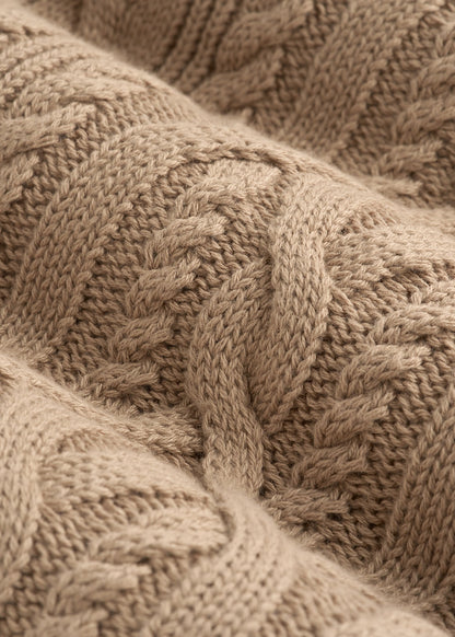 Relaxed Cotton Cable Knit Cardigan for Tall Women in Stucco