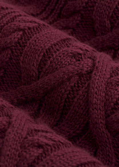 Relaxed Cotton Cable Knit Cardigan for Tall Women in Tawny Port