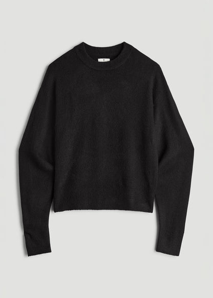 Relaxed Crewneck Wool Blend Sweater for Tall Women in Black