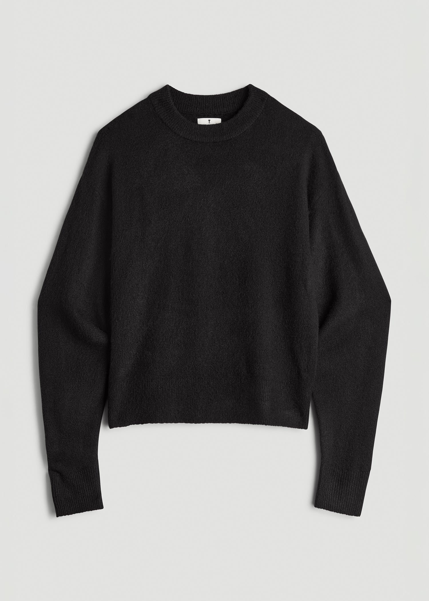 Relaxed Crewneck Wool Blend Sweater for Tall Women in Black