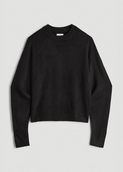 Relaxed Crewneck Wool Blend Sweater for Tall Women in Black