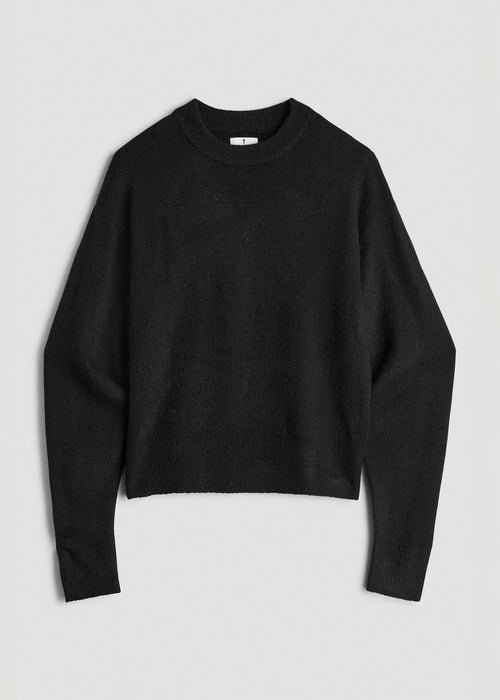 Relaxed Crewneck Wool Blend Sweater for Tall Women in Black