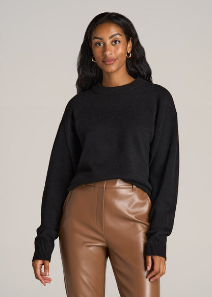 Relaxed Crewneck Wool Blend Sweater for Tall Women in Black