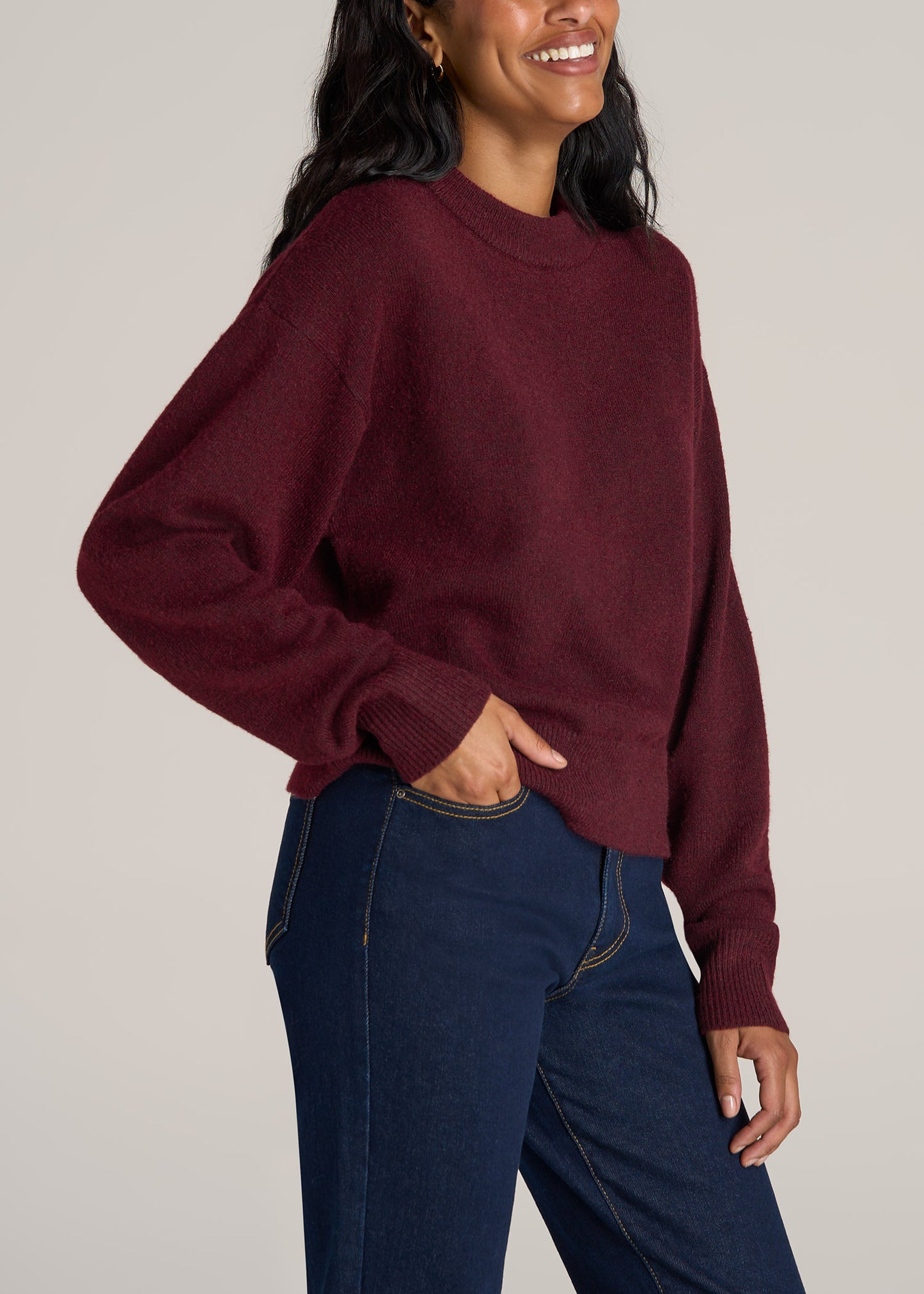 American-Tall-Women-Relaxed-Crewneck-Wool-blend-Sweater-Dark-Cherry-side