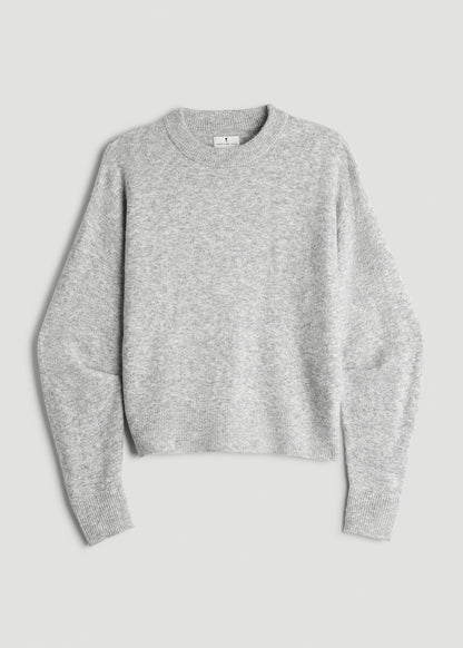 Relaxed Crewneck Wool Blend Sweater for Tall Women in Grey Mix