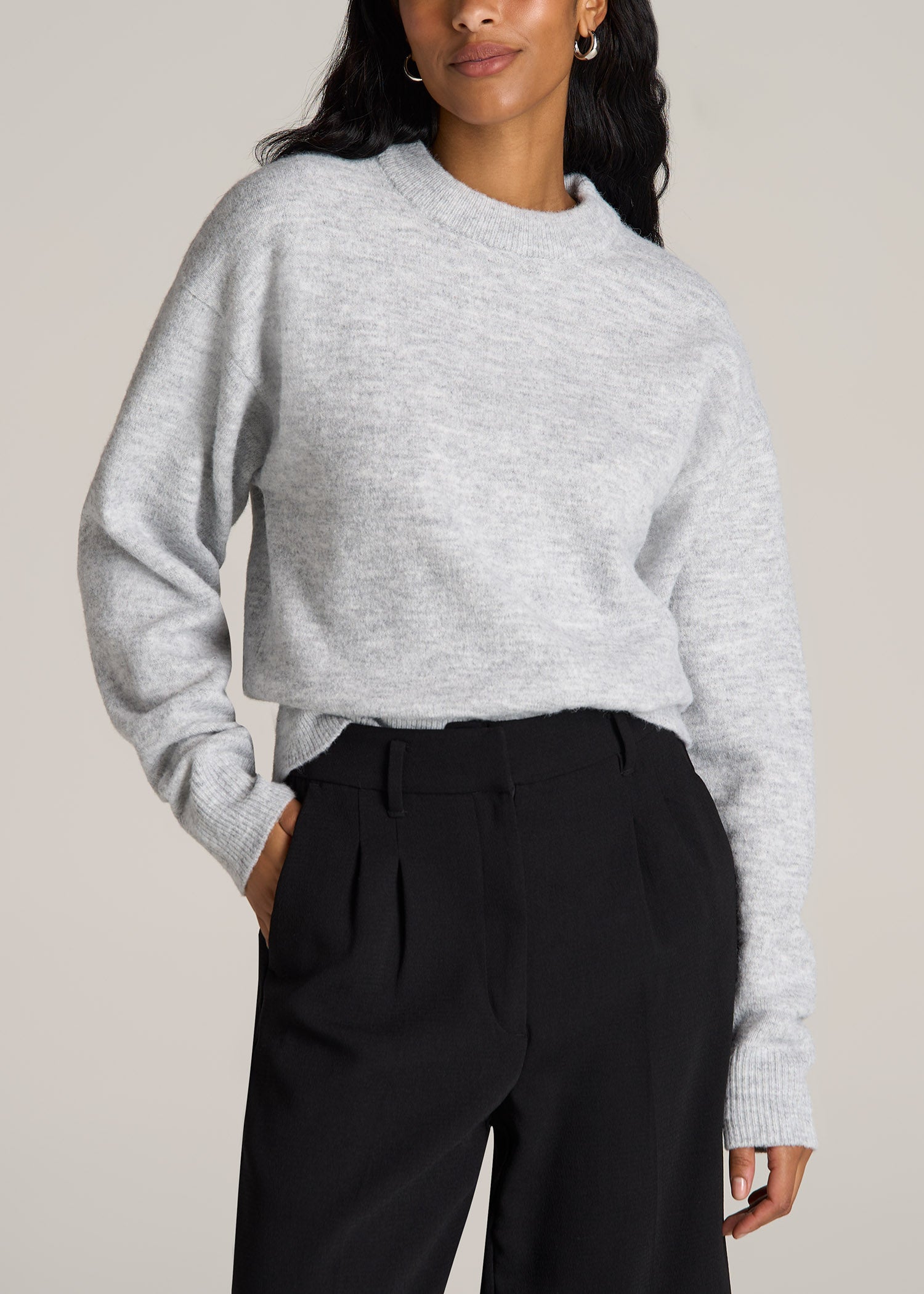 American-Tall-Women-Relaxed-Crewneck-Wool-blend-Sweater-Grey-Mix-front